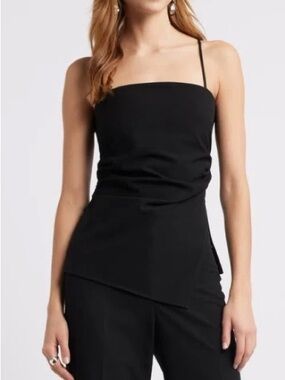 Minimalist Black Asymmetric Spaghetti-Strap Top